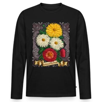 Illustration botanique de fleur de chrysanthème vintage - T-shirt manches longues Premium bio Homme - noir - Devant - Nico (187cm)