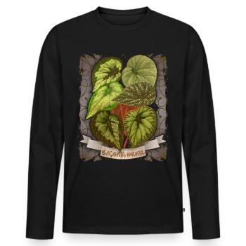 Illustration botanique de fleur de bégonia vintage - T-shirt manches longues Premium bio Homme - noir - Devant - Nico (187cm)