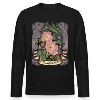 Illustration botanique de fleur de Thunbergia vintage - T-shirt manches longues Premium bio Homme - noir - Devant - Nico (187cm)