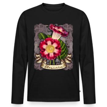 Illustration botanique de fleur de gloxinie vintage - T-shirt manches longues Premium bio Homme - noir - Devant - Nico (187cm)