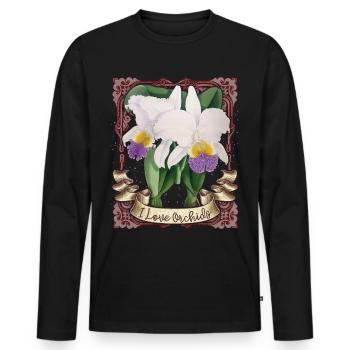 Vintage Orchid Illustration, I-Love-Orchids - Men's Premium Organic Long Sleeve Shirt - black - Front - Nico (187cm)