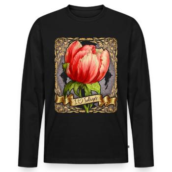 Vintage Tulpe, botanische Blumen Illustration - Männer Premium Bio Langarmshirt - Schwarz - Vorne - Nico (187cm)