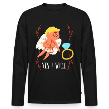 Demande en mariage Demande en mariage Wedding Angel Saying - T-shirt manches longues Premium bio Homme - noir - Devant - Nico (187cm)