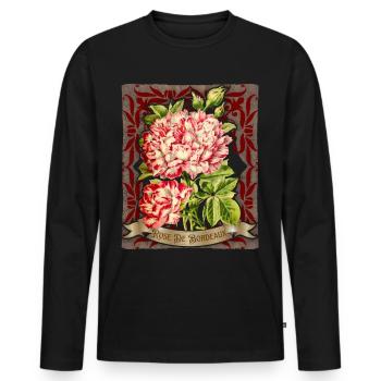 Rose antique botanical illustration Bordeaux rose - Men's Premium Organic Long Sleeve Shirt - black - Front - Nico (187cm)