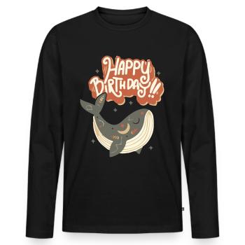 Joyeux anniversaire drôle de baleine Dire - T-shirt manches longues Premium bio Homme - noir - Devant - Nico (187cm)