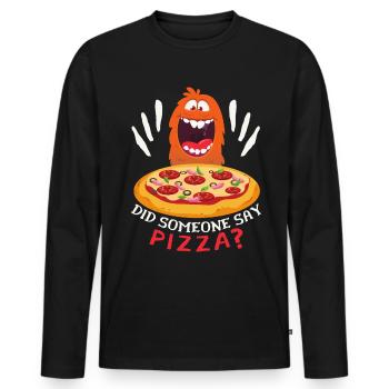 Pizza Monster drôle, Pizza Disant Bande Dessinée - T-shirt manches longues Premium bio Homme - noir - Devant - Nico (187cm)