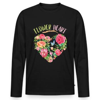 Romantisches Herz mit Blumen Aquarell Valentinstag - Männer Premium Bio Langarmshirt - Schwarz - Vorne - Nico (187cm)