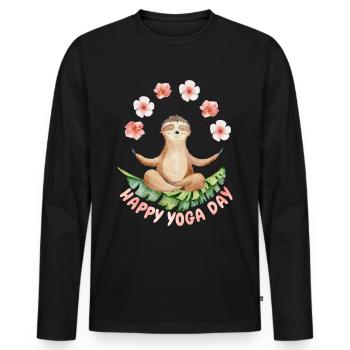 Yoga mit Sloth, lustiges Faultier und Blumen - Männer Premium Bio Langarmshirt - Schwarz - Vorne - Nico (187cm)