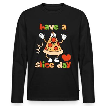 Pizza comique, jeu de mots, jeu de mots, dicton pour les fans de pizza - T-shirt manches longues Premium bio Homme - noir - Devant - Nico (187cm)