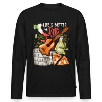 Italy Love-Italy, Rome, guitar and pizza - Men's Premium Organic Long Sleeve Shirt - black - Front - Nico (187cm)