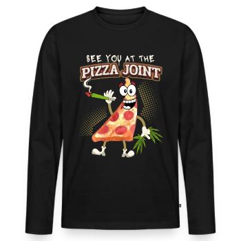 Drôle de pizzeria avec un joint de cannabis, jeu de mots - T-shirt manches longues Premium bio Homme - noir - Devant - Nico (187cm)
