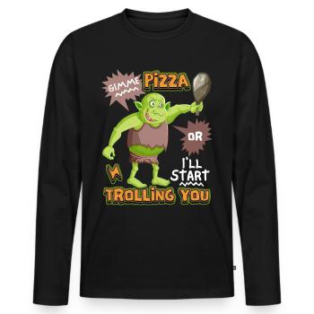Lustiger Troll will Pizza haben, Spruch Comic Stil - Männer Premium Bio Langarmshirt - Schwarz - Vorne - Nico (187cm)