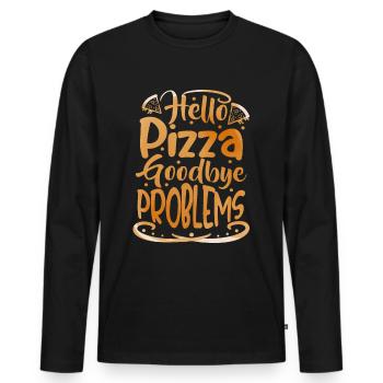 Bonjour Pizza, drôle de pizzeria italienne - T-shirt manches longues Premium bio Homme - noir - Devant - Nico (187cm)