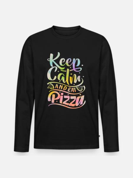 Pizza Saying, Keep-Calm, Italian Pizzeria - Men's Premium Organic Long Sleeve Shirt - black