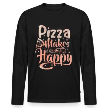 Pizza makes me happy, Typografie Spruch, Italien - Männer Premium Bio Langarmshirt - Schwarz - Vorne - Nico (187cm)