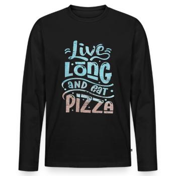 Drôle de pizza disant, mangez de la pizza - T-shirt manches longues Premium bio Homme - noir - Devant - Nico (187cm)