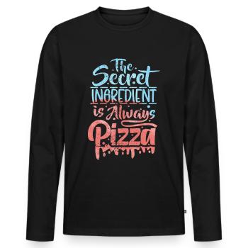 Pizza Dicton, Pizzeria, Pizza italienne, Typographie - T-shirt manches longues Premium bio Homme - noir - Devant - Nico (187cm)