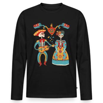 Dia de Muertos, Saint-Valentin, Guitare Skeleton Couple - T-shirt manches longues Premium bio Homme - noir - Devant - Nico (187cm)
