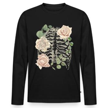 Squelette vintage avec roses, néo-gothique - T-shirt manches longues Premium bio Homme - noir - Devant - Nico (187cm)