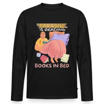 Livre, Lire des livres au lit, Rat de bibliothèque Boho Style - T-shirt manches longues Premium bio Homme - noir - Devant - Nico (187cm)