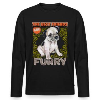 Chiot bouledogue français Dicton bouledogue français - T-shirt manches longues Premium bio Homme - noir - Devant - Nico (187cm)
