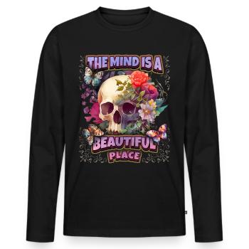 Crâne de crâne avec des fleurs vintage, disant - T-shirt manches longues Premium bio Homme - noir - Devant - Nico (187cm)