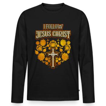 Jésus-Christ, art populaire vintage, croix, disant - T-shirt manches longues Premium bio Homme - noir - Devant - Nico (187cm)