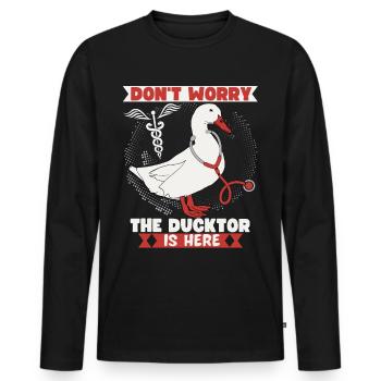 Doctor Joke, Comic Duck, Funny Doctor Saying, Pun - Men's Premium Organic Long Sleeve Shirt - black - Front - Nico (187cm)
