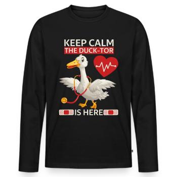 Doctor Doctor Joke, Comic Duck, Funny Saying, Pun - Men's Premium Organic Long Sleeve Shirt - black - Front - Nico (187cm)