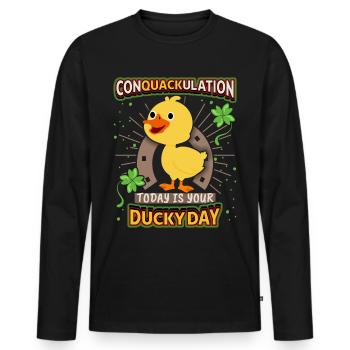Comic Duck, Funny Saying, Pun - Men's Premium Organic Long Sleeve Shirt - black - Front - Nico (187cm)