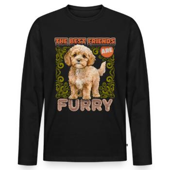 Cavapoo Welpe, vintage, Hund Illustration, Spruch - Männer Premium Bio Langarmshirt - Schwarz - Vorne - Nico (187cm)