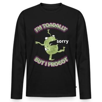 Comic frog is forgetful, funny saying, Pun - Men's Premium Organic Long Sleeve Shirt - black - Front - Nico (187cm)