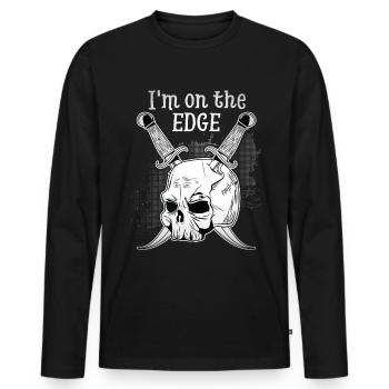 Drôle de crâne, crâne avec poignard, disant - T-shirt manches longues Premium bio Homme - noir - Devant - Nico (187cm)