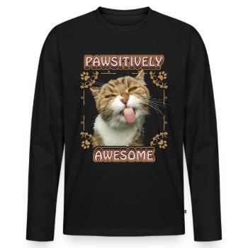 Cat sticks out tongue, funny saying, Pun - Men's Premium Organic Long Sleeve Shirt - black - Front - Nico (187cm)