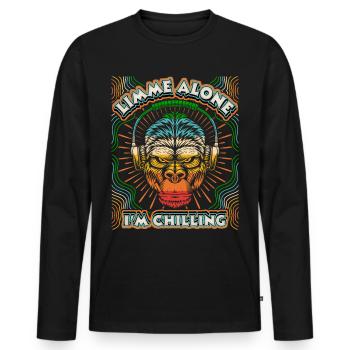Affe mit Kopfhörer Gorilla-Affe, Chillen Spruch - Männer Premium Bio Langarmshirt - Schwarz - Vorne - Nico (187cm)