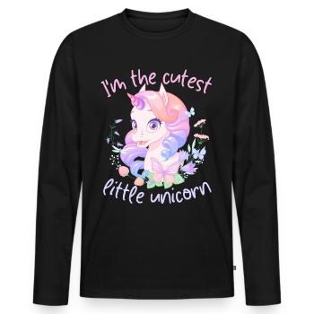 Licorne Kawaii, fille licorne, disant - T-shirt manches longues Premium bio Homme - noir - Devant - Nico (187cm)