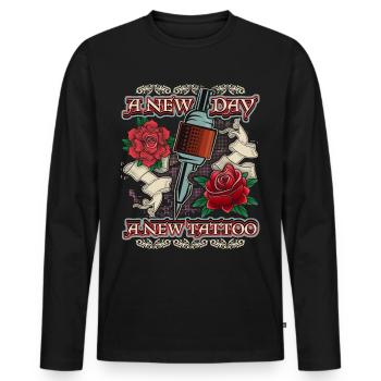 Tattoo Rosen, Tätowierung, lustiger Spruch - Männer Premium Bio Langarmshirt - Schwarz - Vorne - Nico (187cm)