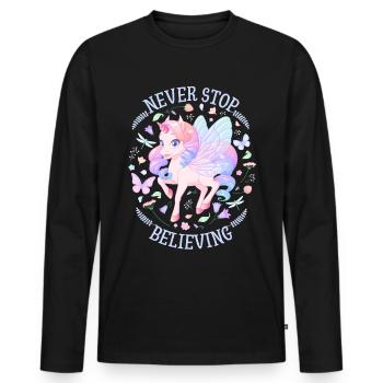 Unicorn Girl, Kawaii Unicorn and Butterflies - Men's Premium Organic Long Sleeve Shirt - black - Front - Nico (187cm)