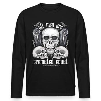 Drei Totenköpfe, lustiger Spruch, Pun, Krematorium - Männer Premium Bio Langarmshirt - Schwarz - Vorne - Nico (187cm)