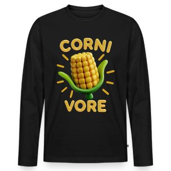 Corn on the cob, 3d, Corn funny saying Pun Cornivore - Men's Premium Organic Long Sleeve Shirt - black - Front - Nico (187cm)