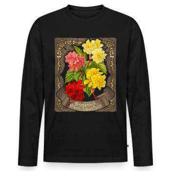 Fleur de bégonia, illustration botanique vintage - T-shirt manches longues Premium bio Homme - noir - Devant - Nico (187cm)