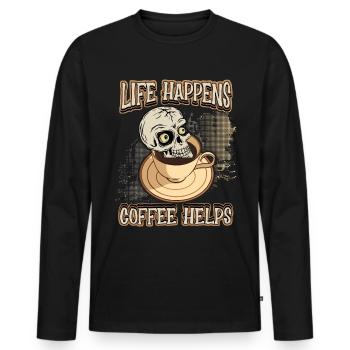Coffee coffee drinker funny saying with skull - Men's Premium Organic Long Sleeve Shirt - black - Front - Nico (187cm)