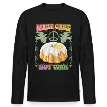 Gâteau, signe de paix, slogan de paix avec cupcake - T-shirt manches longues Premium bio Homme - noir - Devant - Nico (187cm)