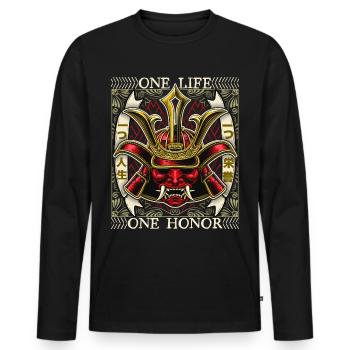 Japanischer Samurai Dämon, Samurai Krieger, Spruch - Männer Premium Bio Langarmshirt - Schwarz - Vorne - Nico (187cm)
