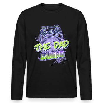 Papa de jeu, drôle de dicton - T-shirt manches longues Premium bio Homme - noir - Devant - Nico (187cm)