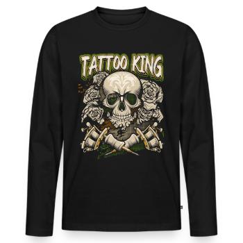 Tattoo Spruch, Skull, Tätowierung, Totenkopf - Männer Premium Bio Langarmshirt - Schwarz - Vorne - Nico (187cm)