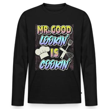 Cuisinier, papa-papa-papa, fête des pères fête des pères - T-shirt manches longues Premium bio Homme - noir - Devant - Nico (187cm)