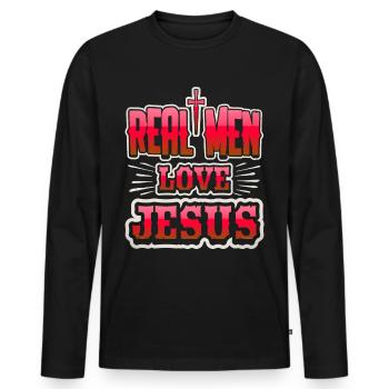 Jésus-Christ, disant que les vrais hommes aiment Jésus - T-shirt manches longues Premium bio Homme - noir - Devant - Nico (187cm)