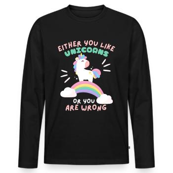 Unicorn unicorn with rainbow funny saying - Men's Premium Organic Long Sleeve Shirt - black - Front - Nico (187cm)