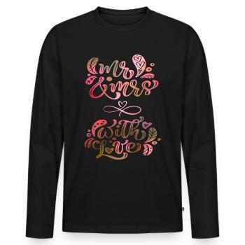 Mr & Mrs, Amour-Amour, Mariage, Typographie de mariage - T-shirt manches longues Premium bio Homme - noir - Devant - Nico (187cm)
